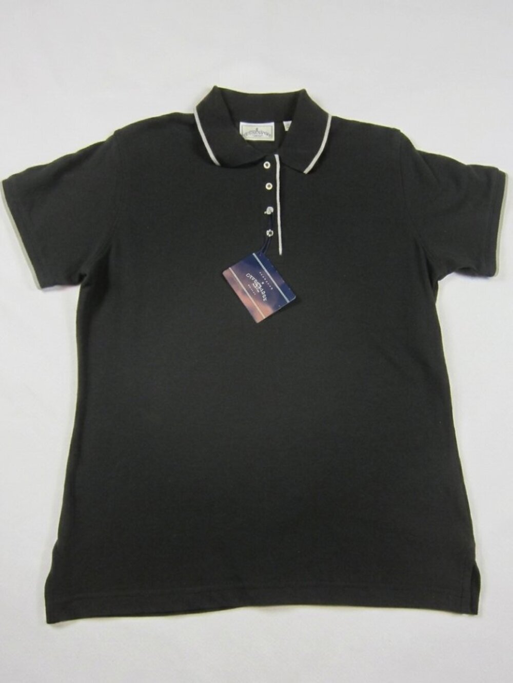 Outer Banks Polo Shirt Women Medium Black Gray Trim NWT 100% Cotton Short Sleeve